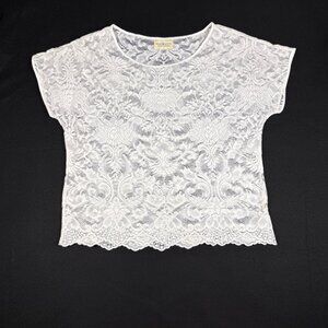 Ralph Lauren Lace Sheer White Top Cropped Fit Boho Y2K‎ Festival Style